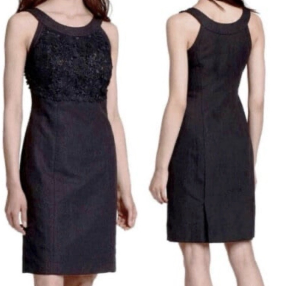 Black Postmark by Anthropologie Black Shift Dress Lace Appliqué 12
